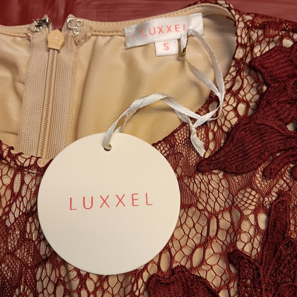 Luxxel Maroon Sheer Embroidered Floral Bodycon Dress w/Nude Bodysuit szS N.W.T. - Picture 2 of 8
